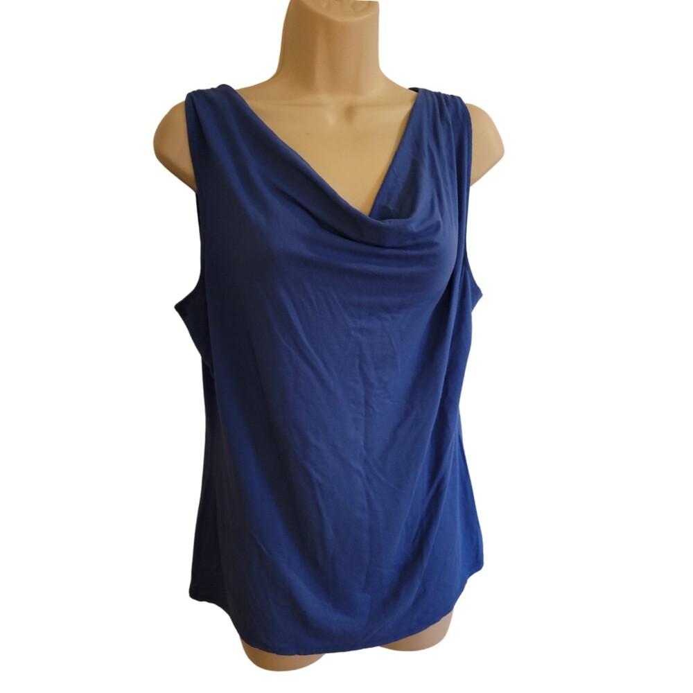 Adrienne Vittadini Blue Sleeveless Tank Top/Blouse with Cowl Neckline Size Large